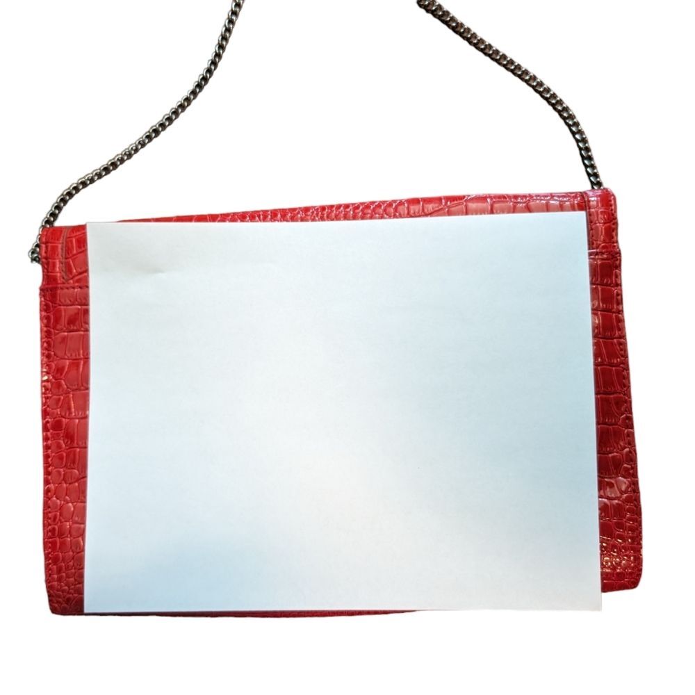 White House Black Market bag purse red envelope faux alligator skin chain‎ - Picture 7 of 7